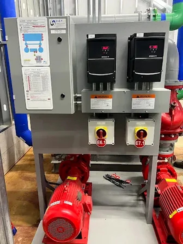 Pump station with multiple lockout points documented and locked out for maintenance